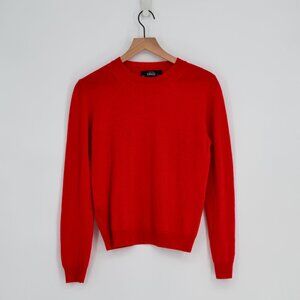 Mango MNG Crewneck 100% Wool Sweater Red Women's S Long Sleeve Pullover Jumper